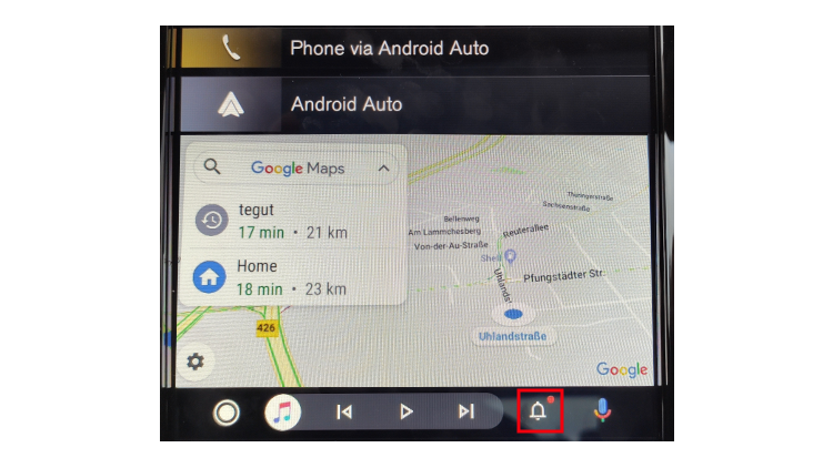 Bell icon - Android Auto in car