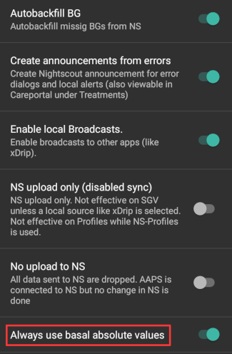 Nightscout advanced settings
