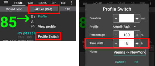 Profile switch percentage and timeshift