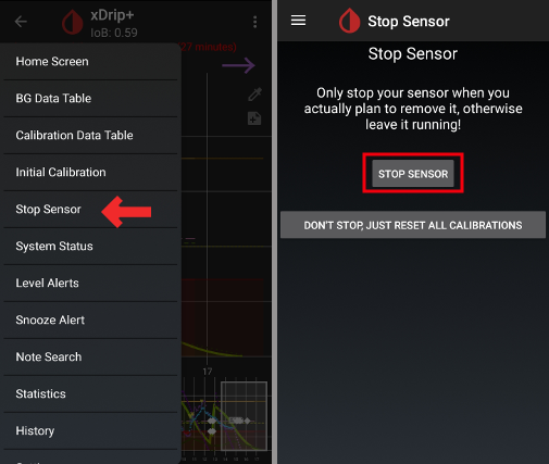xDrip+ Sustabdyti Dexcom Sensorių 1